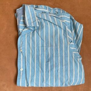 Nautica Button Down Short Blue/White Stripe Size L